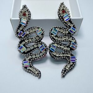 Glass Crystal Rhinestone Snake Statement Earrings